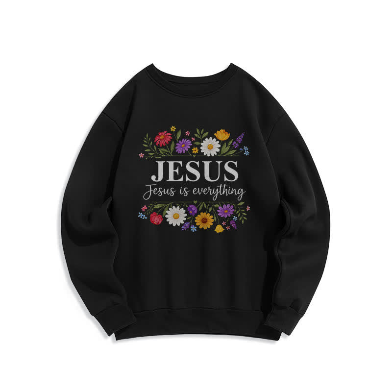 Christianartworkshop Jesus Is Everything Floral Graphic Crewneck Sweatshirt - Black - 2XL - image 5