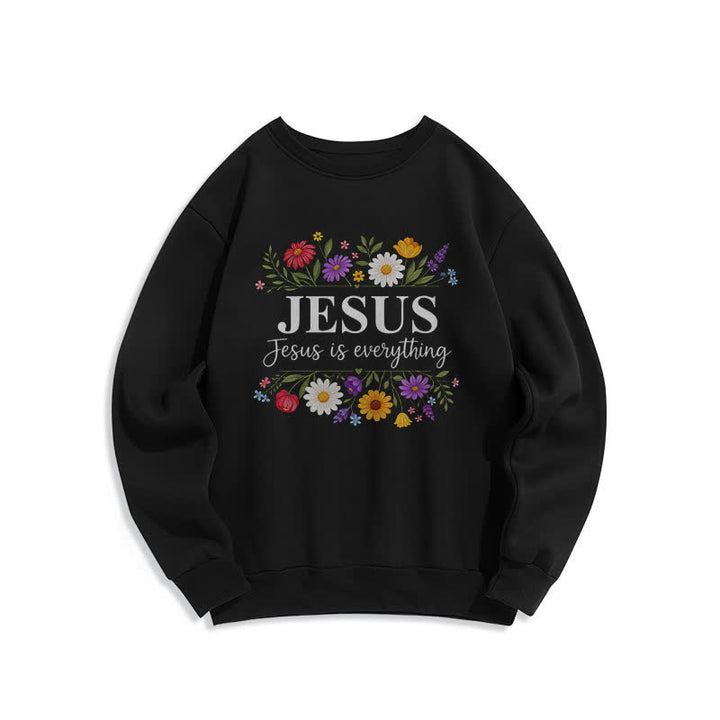Christianartworkshop Jesus Is Everything Floral Graphic Crewneck Sweatshirt - Black - 2XL - image 5
