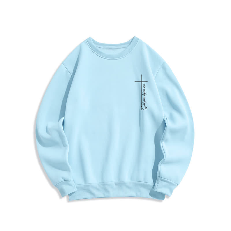 Christianartworkshop Minimal Cross Chest Graphic Fleece Lined Crewneck Sweatshirt - Blue - 2XL - image 4