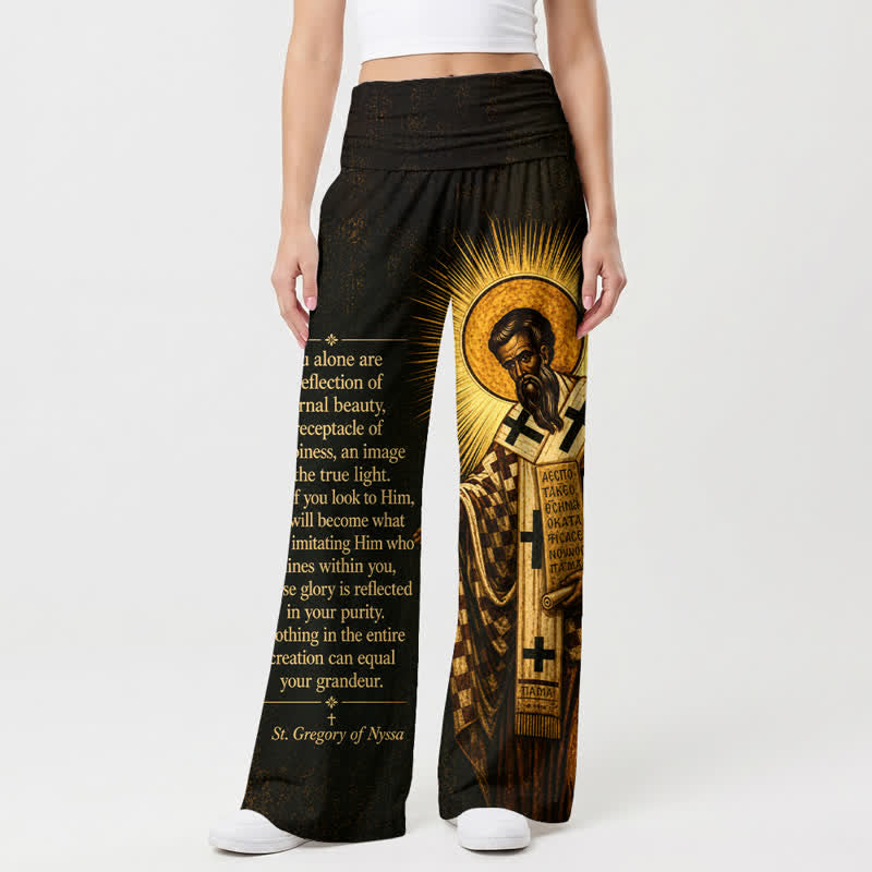 Christianartworkshop Golden Saint Icon Scripture High Waist Women's Wide Leg Pants - image 1