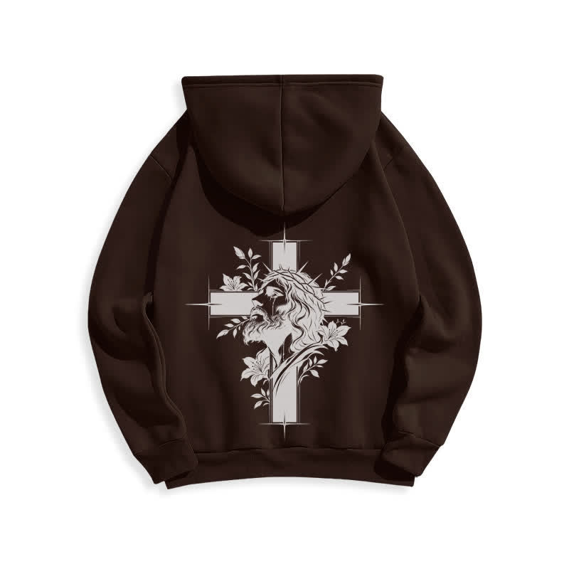 Christianartworkshop Cross Wreath Back Graphic Fleece Lined Pullover Hoodie - image 4