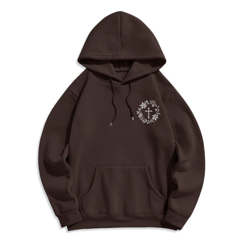 Christianartworkshop Cross Wreath Back Graphic Fleece Lined Pullover Hoodie - image 5