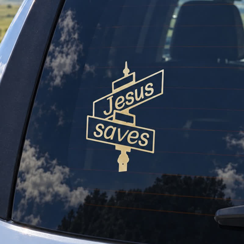 Christianartworkshop Stylish Street‑Post Jesus Saves Car Decal: Symbol of Gentle Divine Salvation - Set of 10 - image 0