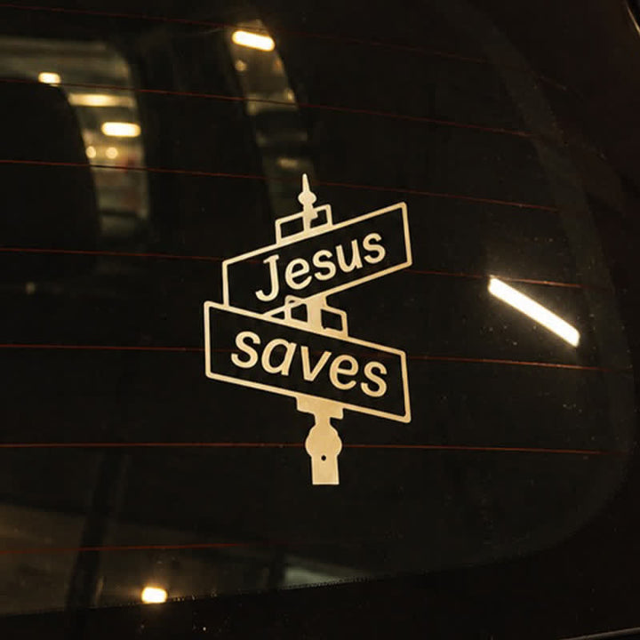 Christianartworkshop Stylish Street‑Post Jesus Saves Car Decal: Symbol of Gentle Divine Salvation - image 1