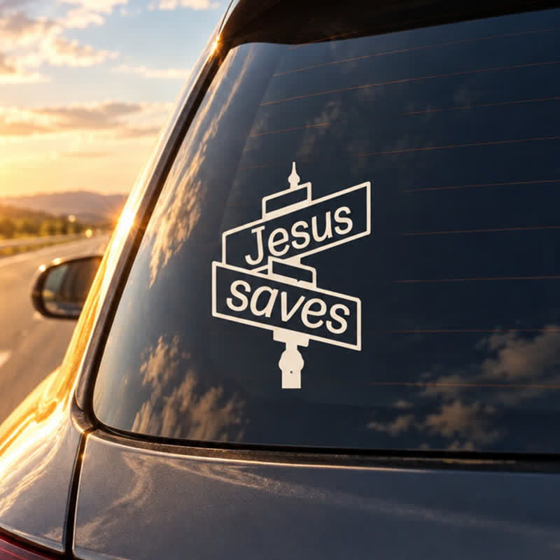 Christianartworkshop Stylish Street‑Post Jesus Saves Car Decal: Symbol of Gentle Divine Salvation - image 4