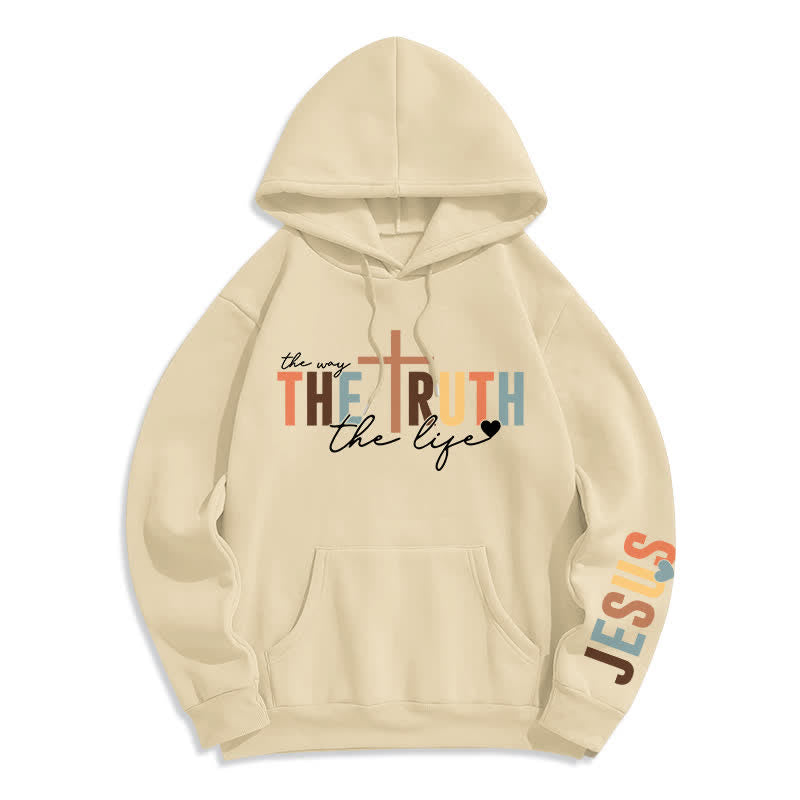 Christianartworkshop The Truth Jesus Cross Fleece Pullover Hoodie - Beige - 2XL - image 5