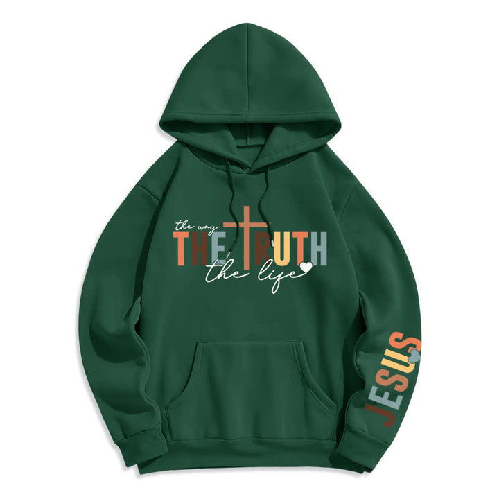 Christianartworkshop The Truth Jesus Cross Fleece Pullover Hoodie - Green - 2XL - image 4