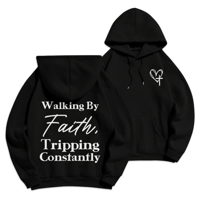 Christianartworkshop Walking By Faith Oversized Fleece Pullover Hoodie - Black - 2XL - image 0