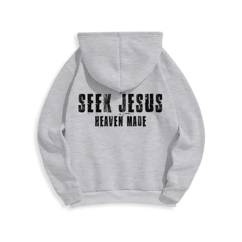 Christianartworkshop Seek Jesus Distressed Back Print Fleece Lined Hoodie - image 1