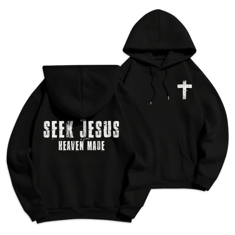Christianartworkshop Seek Jesus Distressed Back Print Fleece Lined Hoodie - Black - 2XL - image 9