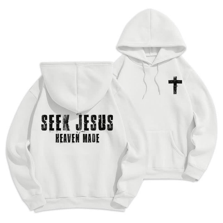Christianartworkshop Seek Jesus Distressed Back Print Fleece Lined Hoodie - White - 2XL - image 3