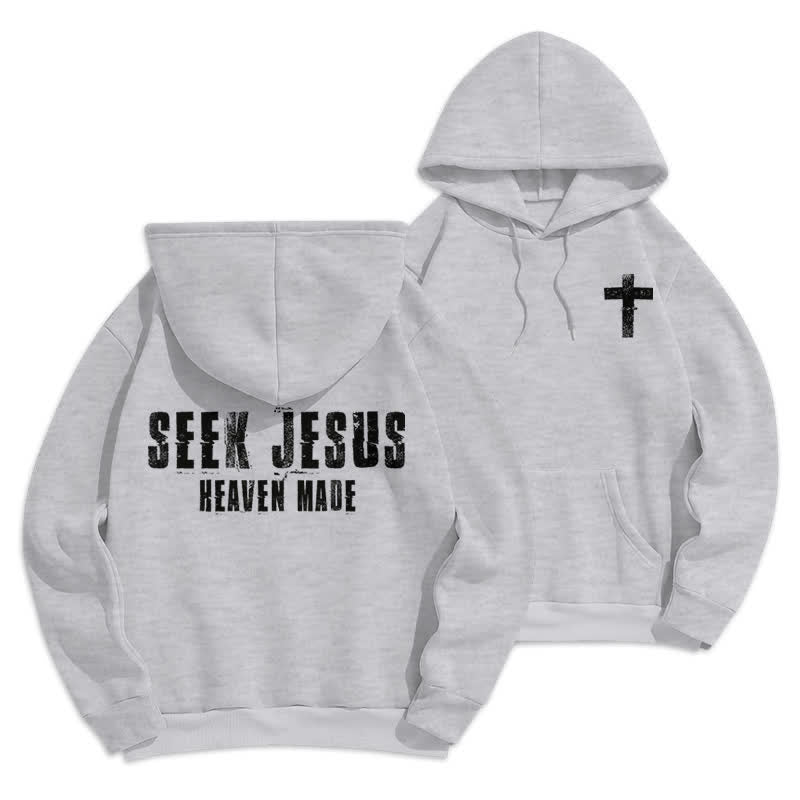 Christianartworkshop Seek Jesus Distressed Back Print Fleece Lined Hoodie - Grey - 2XL - image 0