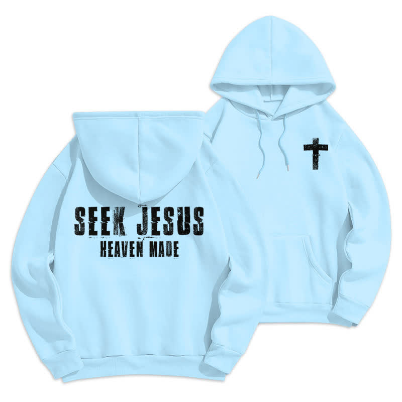 Christianartworkshop Seek Jesus Distressed Back Print Fleece Lined Hoodie - Blue - 2XL - image 18