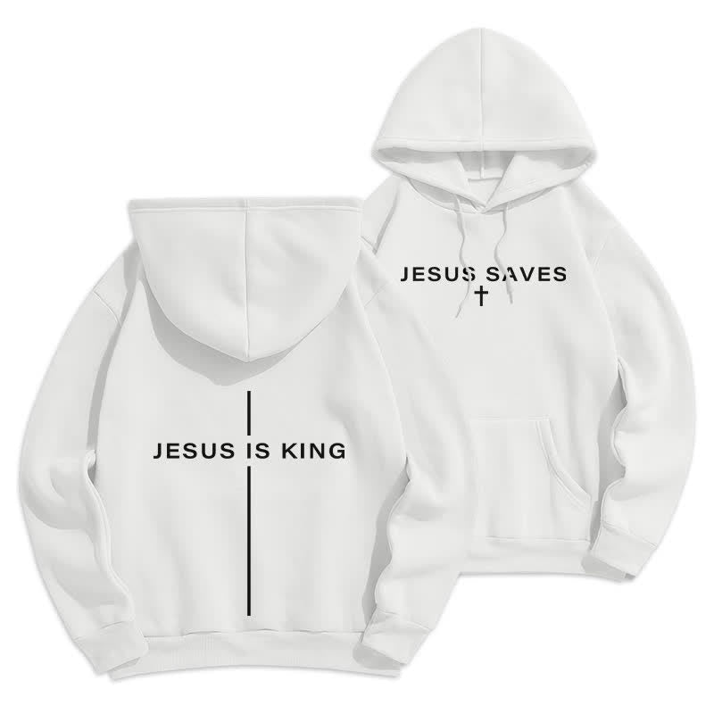 Christianartworkshop Jesus Is King Streetwear Fleece Lined Pullover Hoodie - White - 2XL - image 3