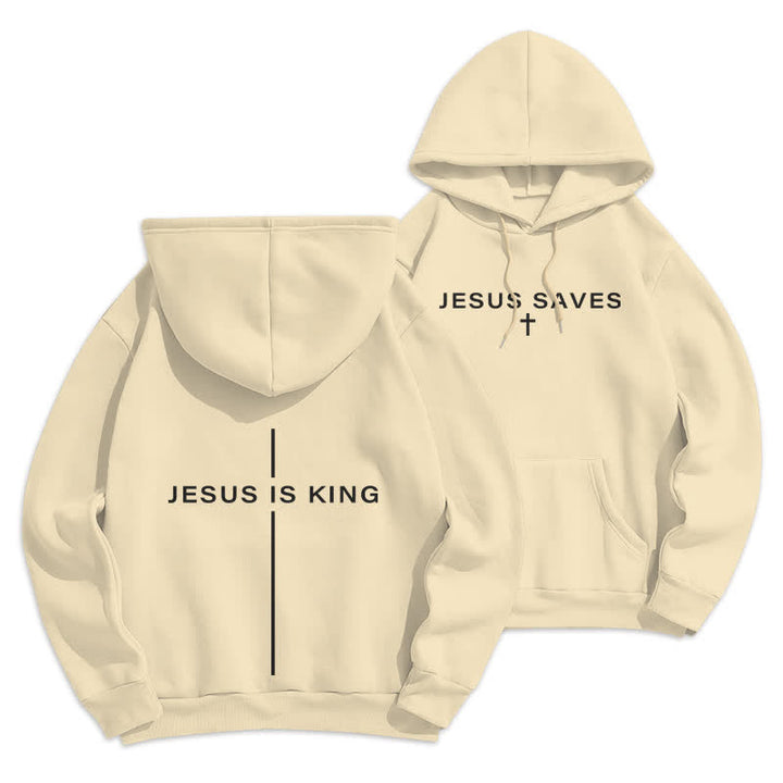 Christianartworkshop Jesus Is King Streetwear Fleece Lined Pullover Hoodie - Beige - 2XL - image 6
