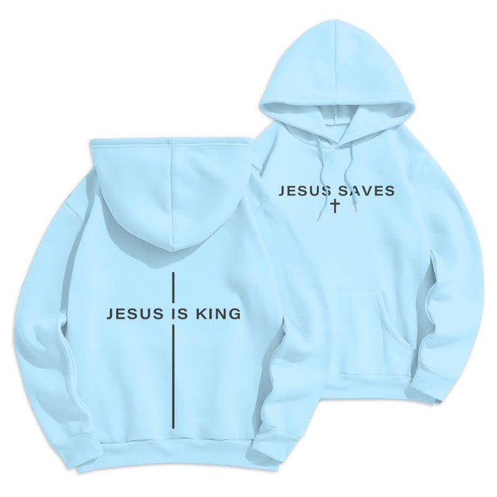 Christianartworkshop Jesus Is King Streetwear Fleece Lined Pullover Hoodie - Blue - 2XL - image 15