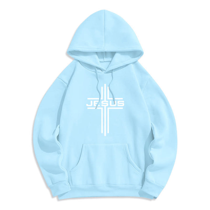 Christianartworkshop Jesus Cross Fleece Lined Streetwear Pullover Hoodie - Blue - 2XL - image 2