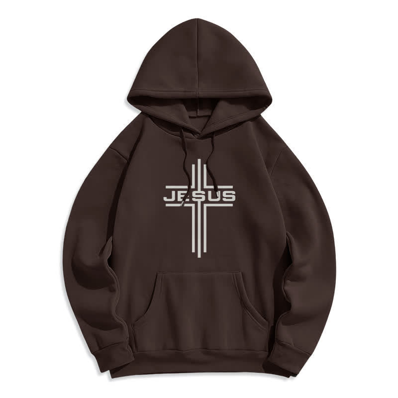 Christianartworkshop Jesus Cross Fleece Lined Streetwear Pullover Hoodie - Brown - 2XL - image 4