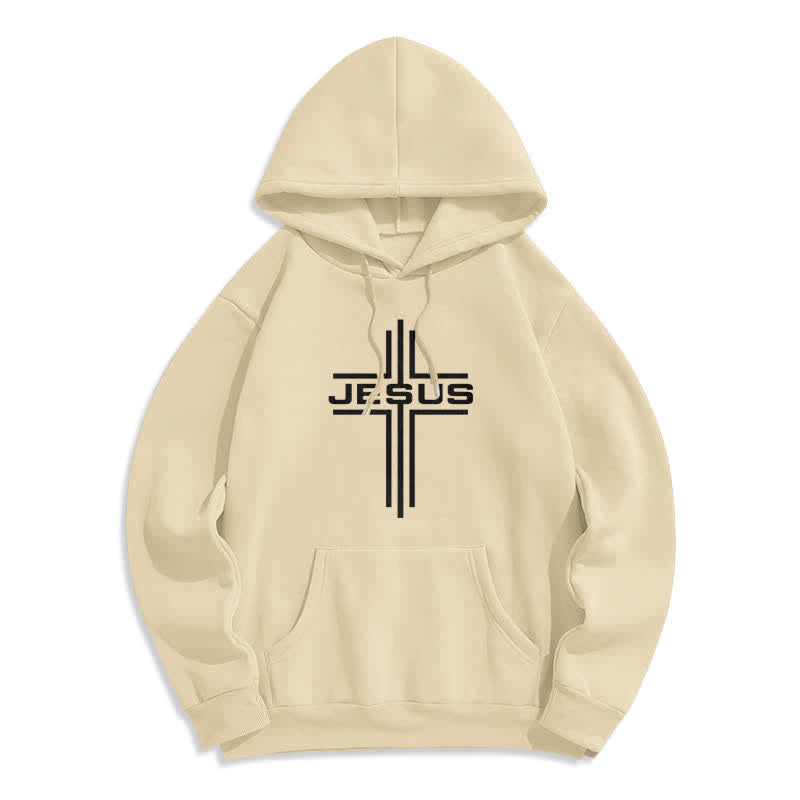 Christianartworkshop Jesus Cross Fleece Lined Streetwear Pullover Hoodie - Beige - 2XL - image 5