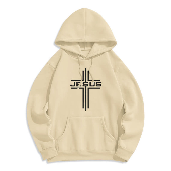 Christianartworkshop Jesus Cross Fleece Lined Streetwear Pullover Hoodie - Beige - 2XL - image 5