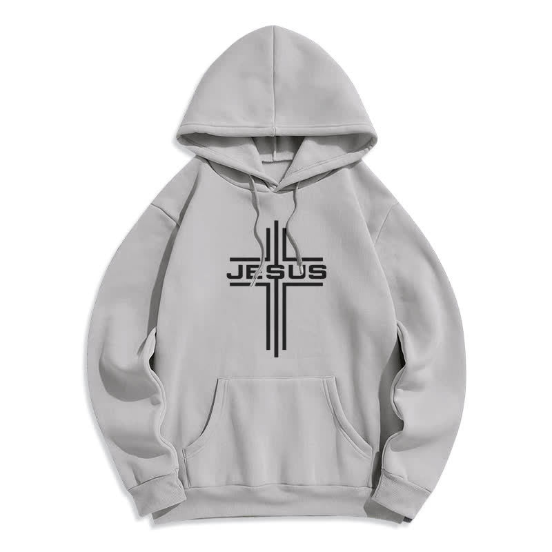 Christianartworkshop Jesus Cross Fleece Lined Streetwear Pullover Hoodie - Grey - 2XL - image 3