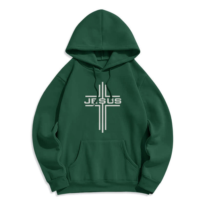 Christianartworkshop Jesus Cross Fleece Lined Streetwear Pullover Hoodie - Green - 2XL - image 7