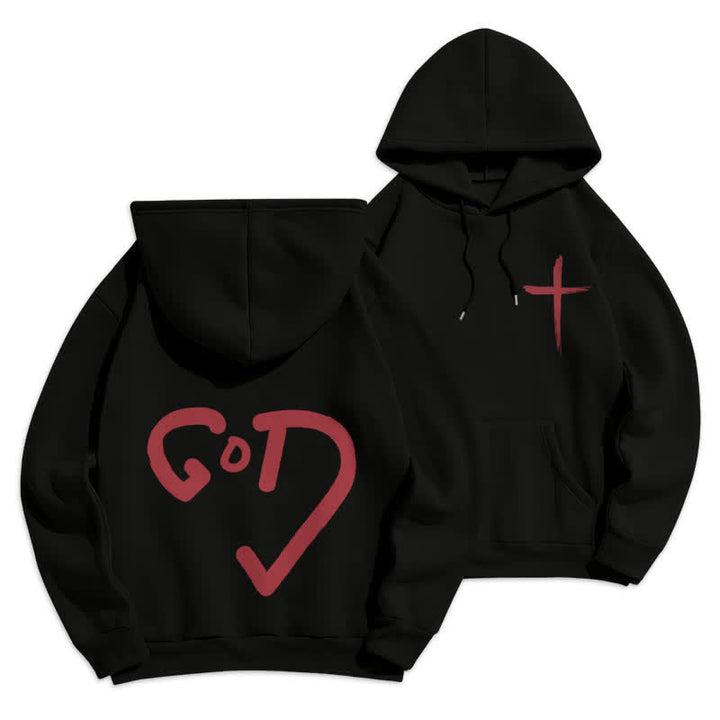 Christianartworkshop Faith Graffiti Red Cross Fleece Lined Pullover Hoodie - Black - 2XL - image 0
