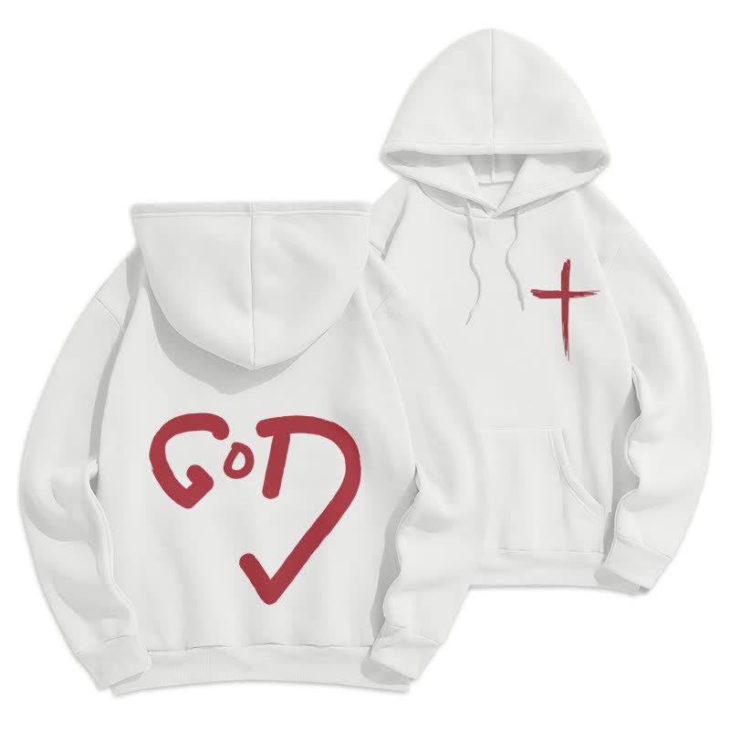 Christianartworkshop Faith Graffiti Red Cross Fleece Lined Pullover Hoodie - White - 2XL - image 3