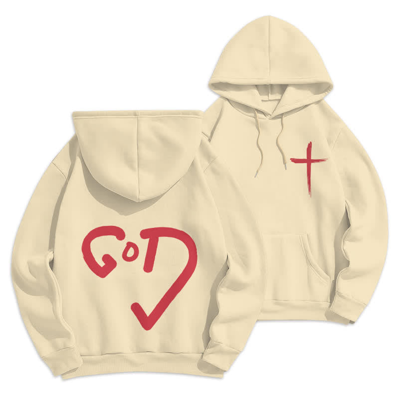 Christianartworkshop Faith Graffiti Red Cross Fleece Lined Pullover Hoodie - Beige - 2XL - image 12