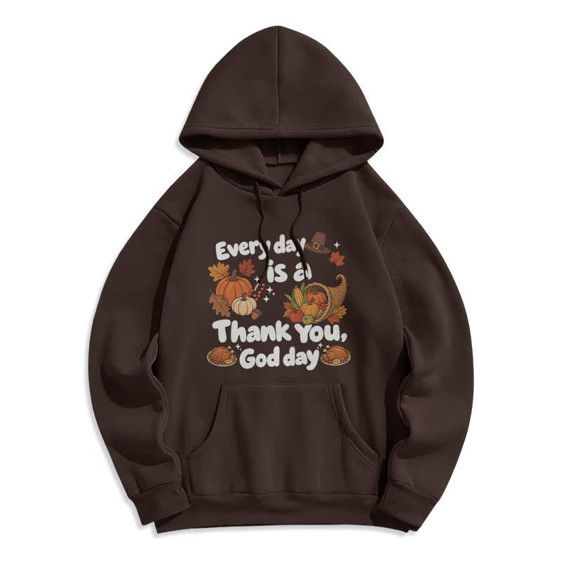 Christianartworkshop Thank You God Harvest Graphic Fleece Pullover Hoodie - Brown - 2XL - image 2
