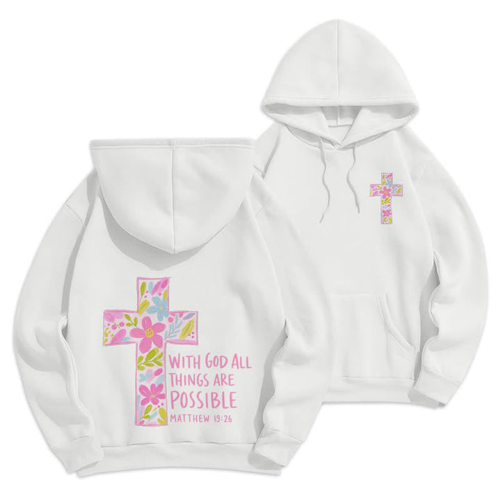 Christianartworkshop With God All Things Are Possible Floral Cross Hoodies - White - 2XL - image 3