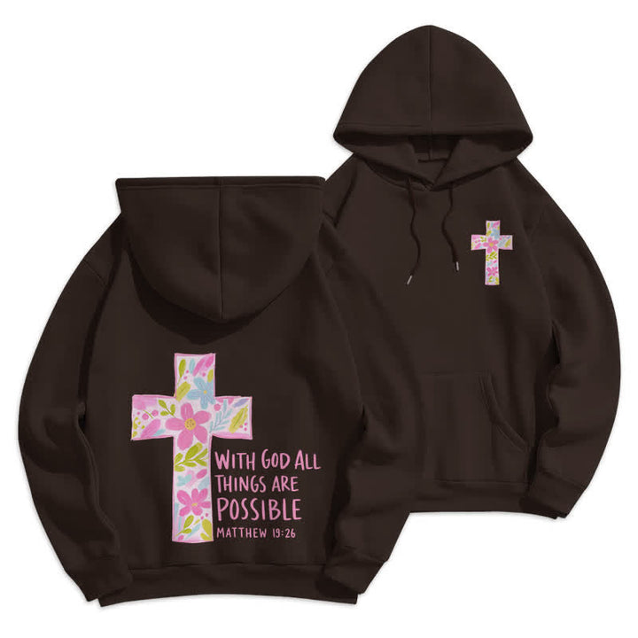 Christianartworkshop With God All Things Are Possible Floral Cross Hoodies - Brown - 2XL - image 9