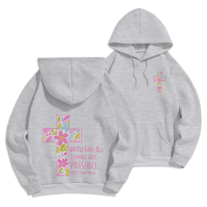 Christianartworkshop With God All Things Are Possible Floral Cross Hoodies - Grey - 2XL - image 6
