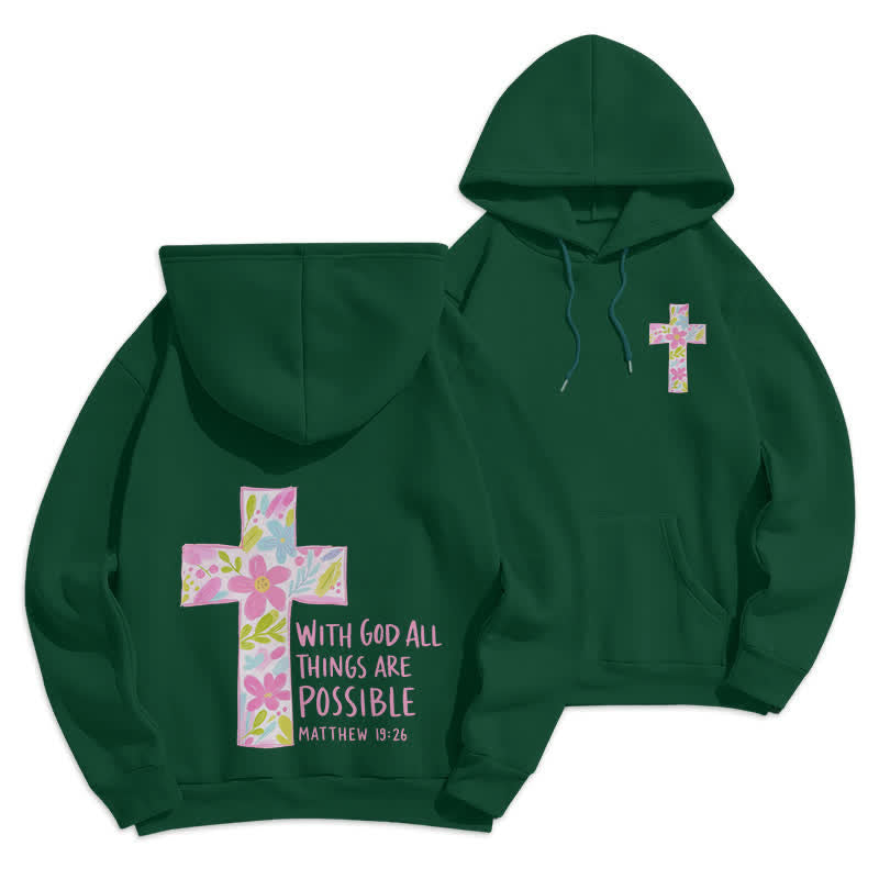 Christianartworkshop With God All Things Are Possible Floral Cross Hoodies - Green - 2XL - image 15