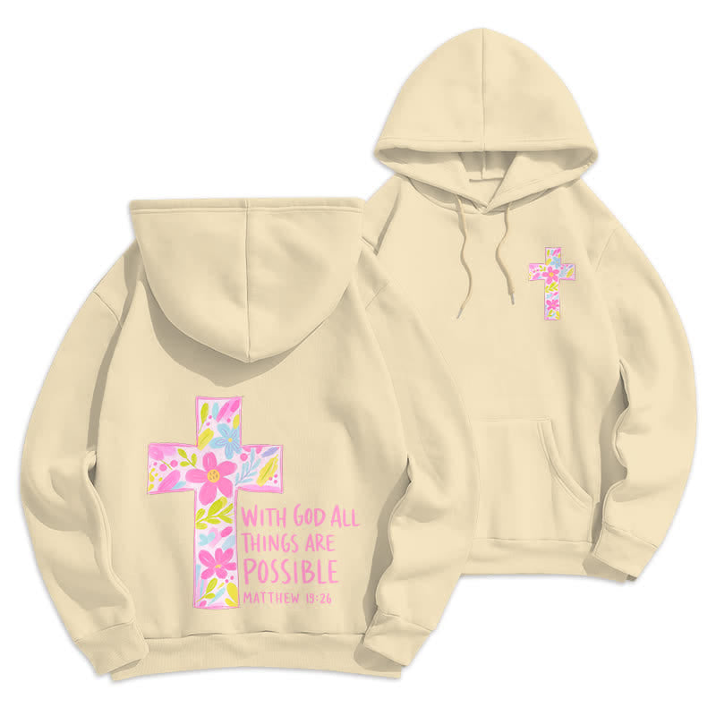 Christianartworkshop With God All Things Are Possible Floral Cross Hoodies - Beige - 2XL - image 12