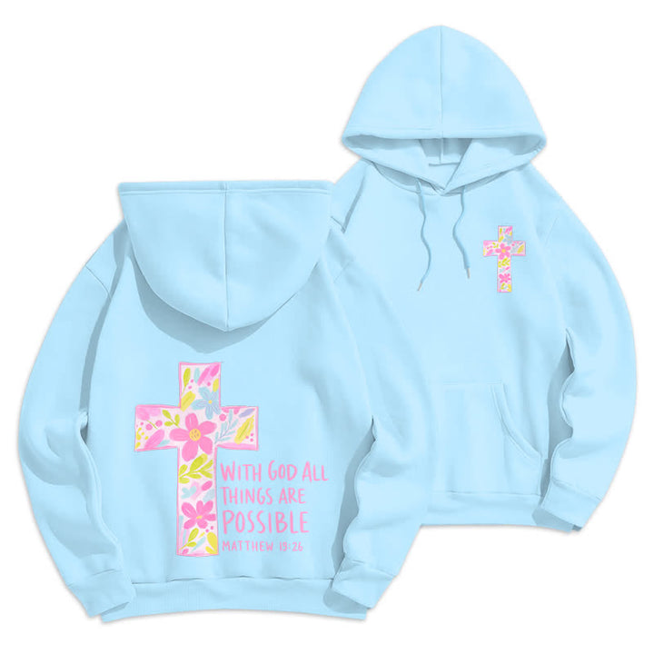 Christianartworkshop With God All Things Are Possible Floral Cross Hoodies - Blue - 2XL - image 18