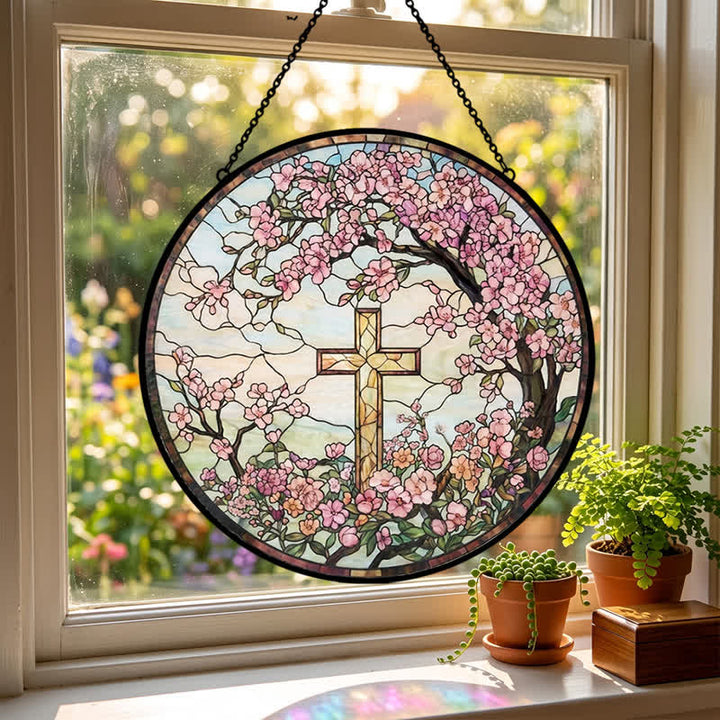Christianartworkshop Floral Garden Cross Glass Suncatcher: Emblem Of Radiant Heavenly Blessings - image 3