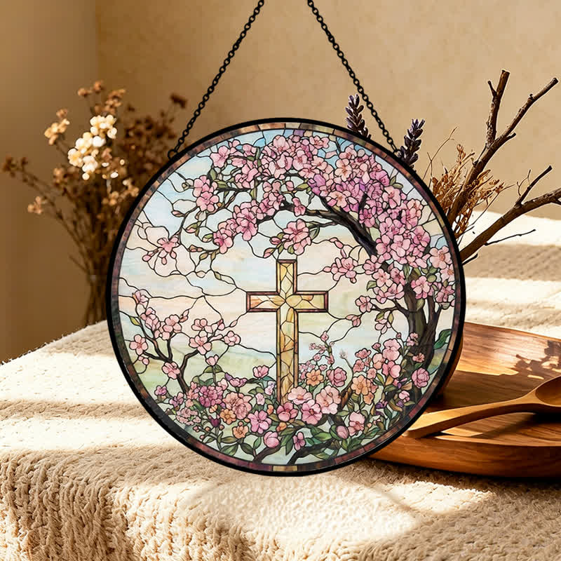 Christianartworkshop Floral Garden Cross Glass Suncatcher: Emblem Of Radiant Heavenly Blessings - image 4