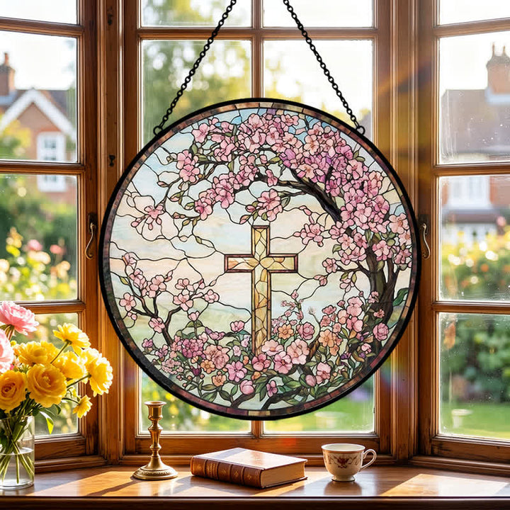Christianartworkshop Floral Garden Cross Glass Suncatcher: Emblem Of Radiant Heavenly Blessings - image 2