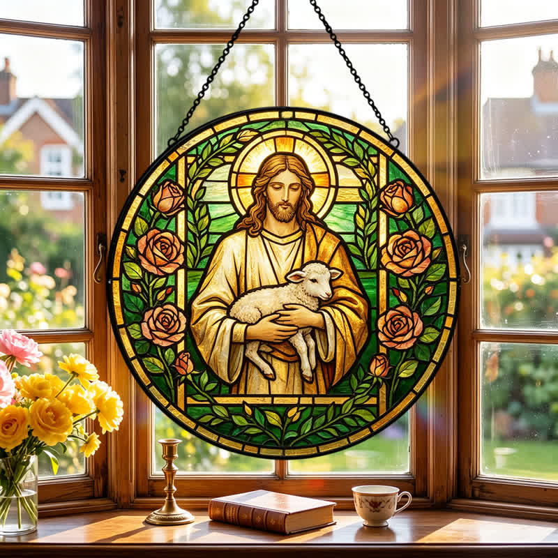 Christianartworkshop Good Shepherd Jesus Glass Suncatcher: Emblem Of Tender Heavenly Mercy - image 3