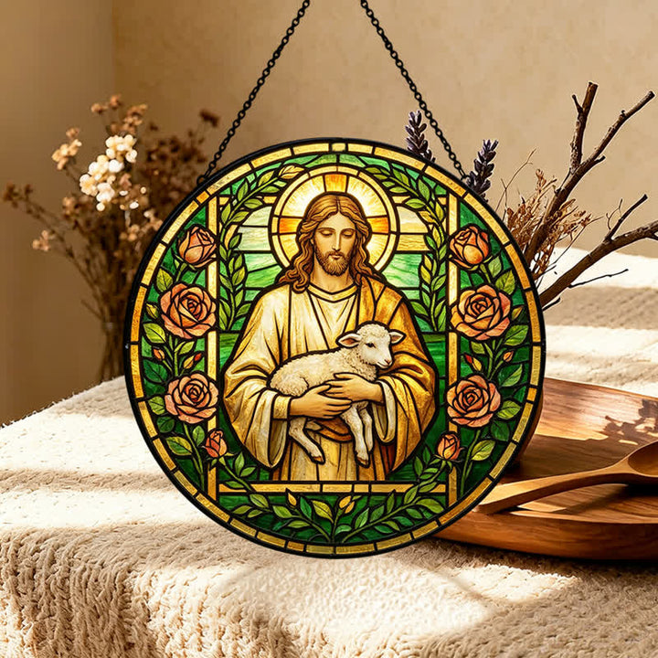 Christianartworkshop Good Shepherd Jesus Glass Suncatcher: Emblem Of Tender Heavenly Mercy - image 4