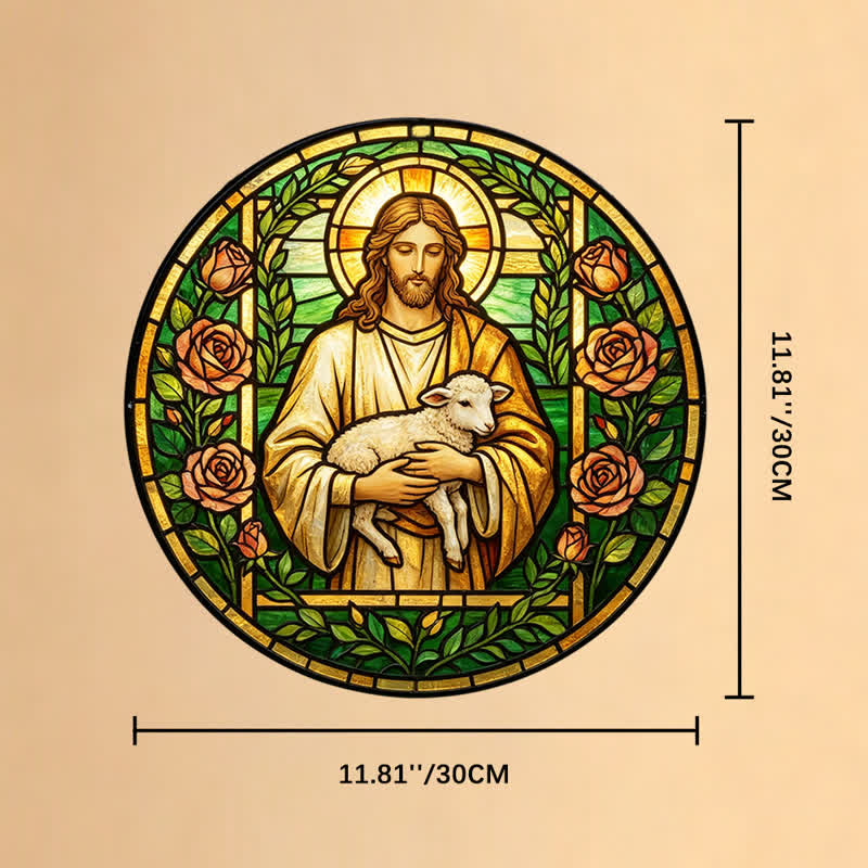Christianartworkshop Good Shepherd Jesus Glass Suncatcher: Emblem Of Tender Heavenly Mercy - 11.81''*11.81''*0.14''/30*30*0.35cm - image 10