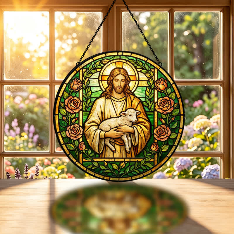Christianartworkshop Good Shepherd Jesus Glass Suncatcher: Emblem Of Tender Heavenly Mercy - image 1