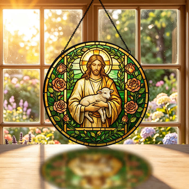 Christianartworkshop Good Shepherd Jesus Glass Suncatcher: Emblem Of Tender Heavenly Mercy - image 1