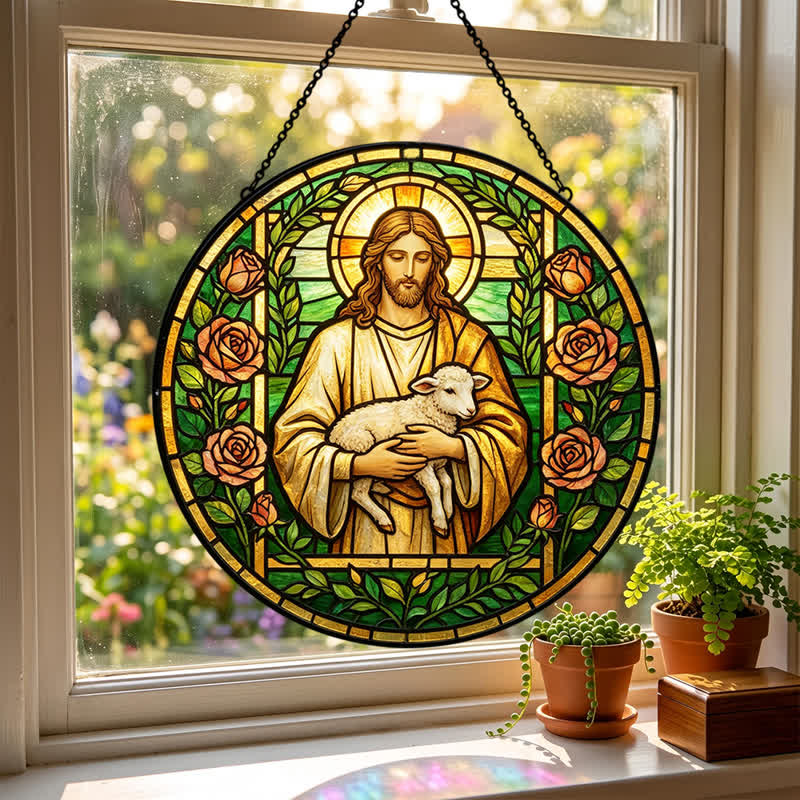 Christianartworkshop Good Shepherd Jesus Glass Suncatcher: Emblem Of Tender Heavenly Mercy - image 2