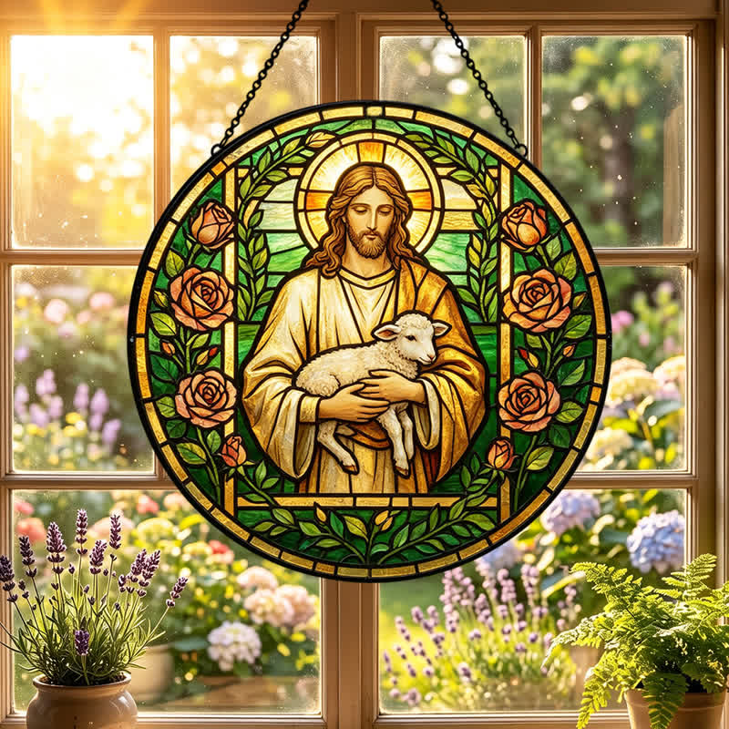 Christianartworkshop Good Shepherd Jesus Glass Suncatcher: Emblem Of Tender Heavenly Mercy - image 5