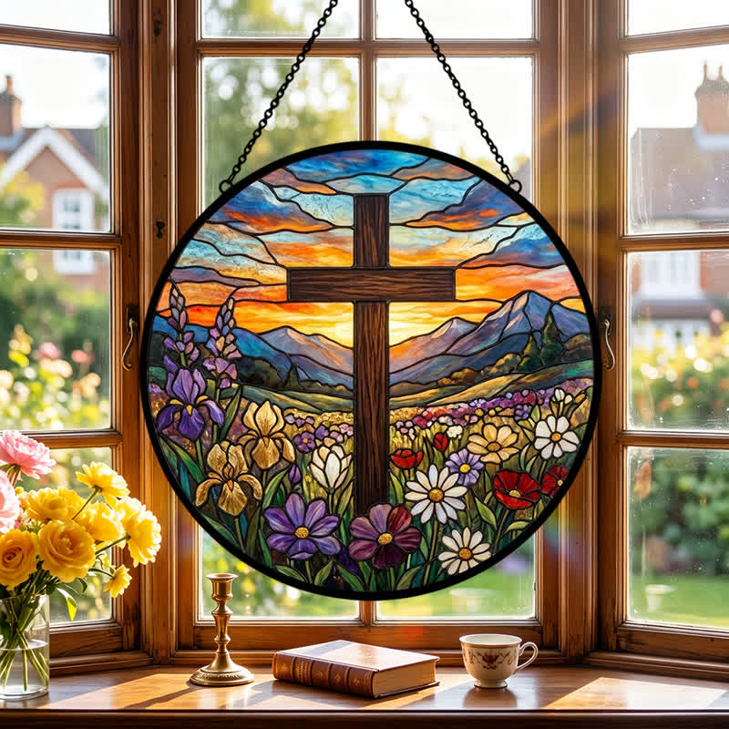 Christianartworkshop Sunrise Meadow Cross Glass Suncatcher: Emblem Of Radiant Heavenly Hope - image 3