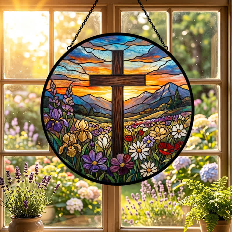 Christianartworkshop Sunrise Meadow Cross Glass Suncatcher: Emblem Of Radiant Heavenly Hope - image 5