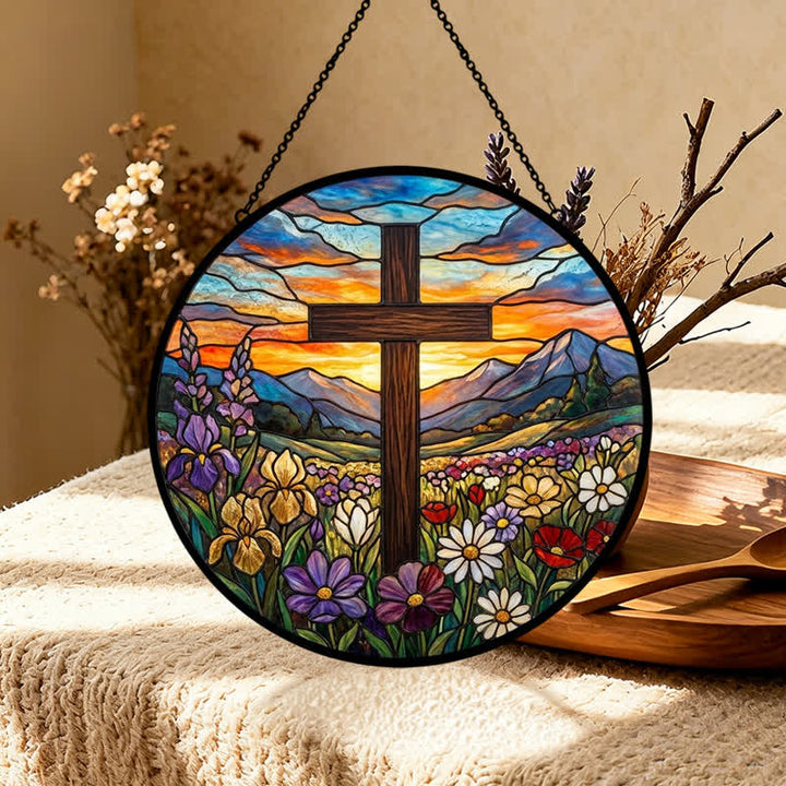 Christianartworkshop Sunrise Meadow Cross Glass Suncatcher: Emblem Of Radiant Heavenly Hope - image 4