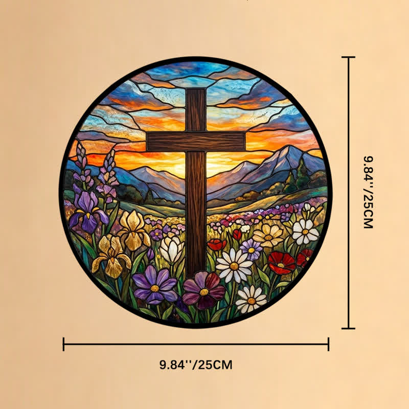 Christianartworkshop Sunrise Meadow Cross Glass Suncatcher: Emblem Of Radiant Heavenly Hope - 9.84''*9.84''*0.14''/25*25*0.35cm - image 9